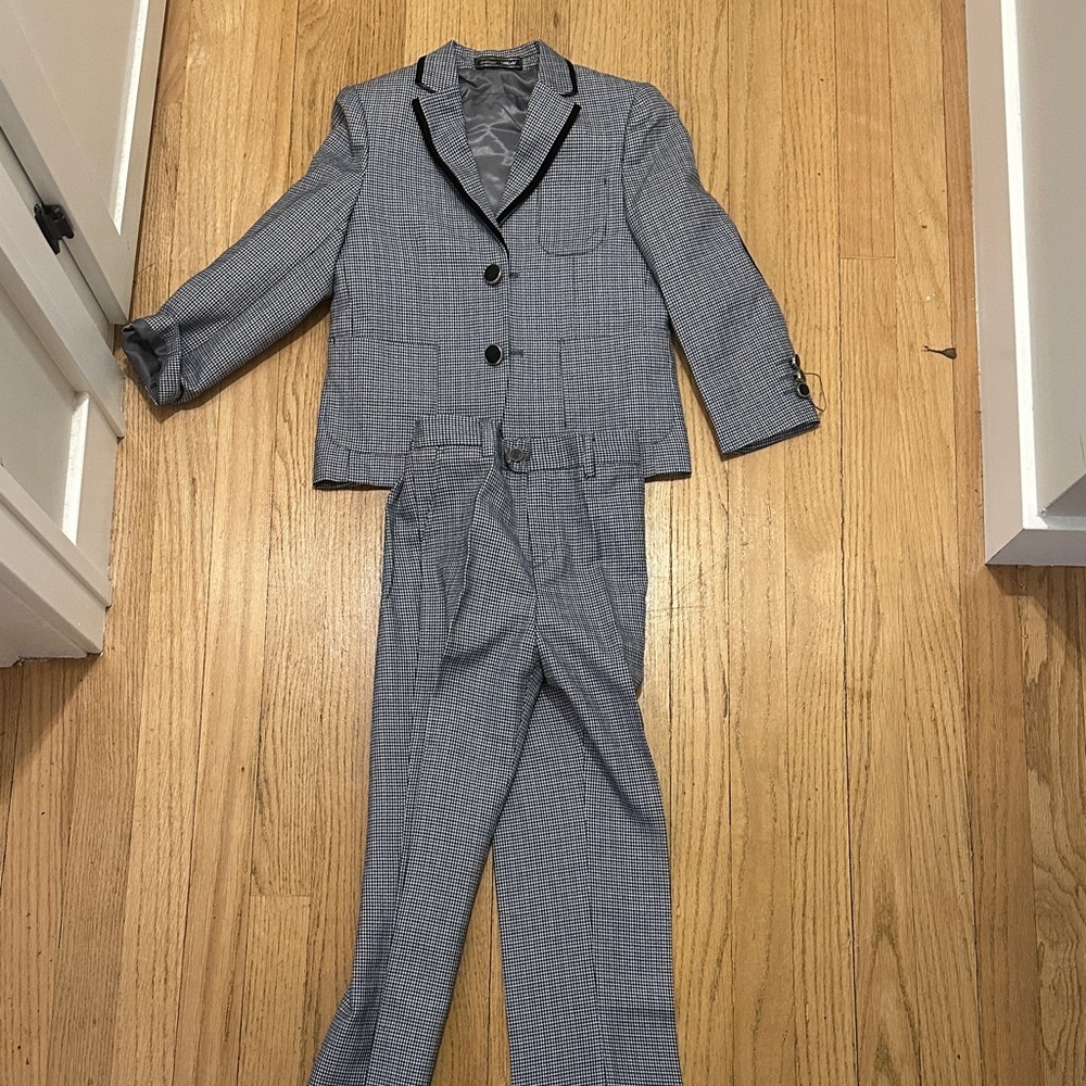 Classic Boys' Check Blazer & Pants Set - Gray